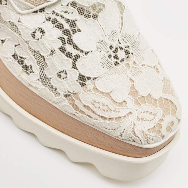 Pre Owned Stella McCartney White Lace Elyse Platform Lace Up Sneakers Size 36