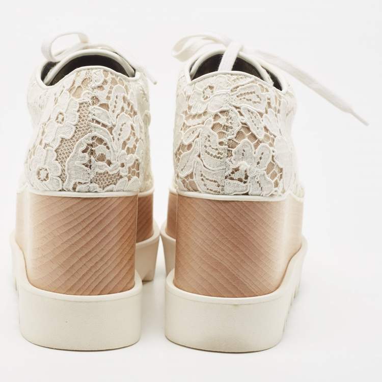Pre Owned Stella McCartney White Lace Elyse Platform Lace Up Sneakers Size 36