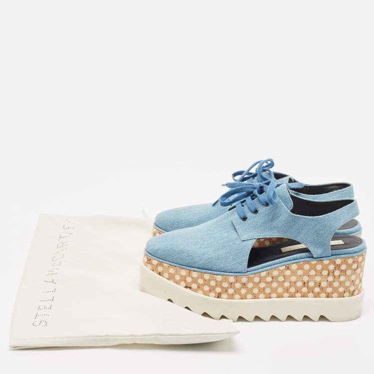 Pre Owned Stella McCartney Blue Cut Out Denim Elyse Lace Up Platform Derby Size 37