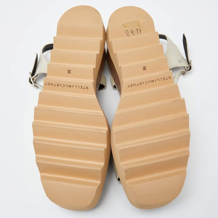 Pre Owned Stella McCartney Off White/Silver Faux Leather Elyse Star Platform Ankle Strap Sandals Size 38