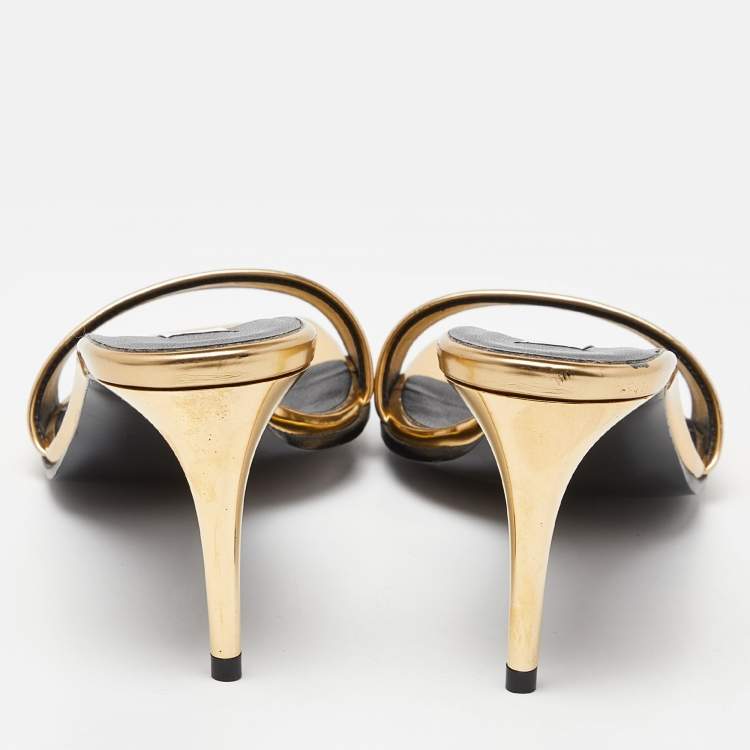 Pre Owned Stella McCartney Gold Faux Metallic Leather Slide Sandals Size 38