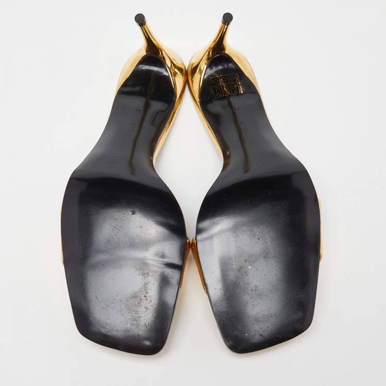 Pre Owned Stella McCartney Gold Faux Metallic Leather Slide Sandals Size 38