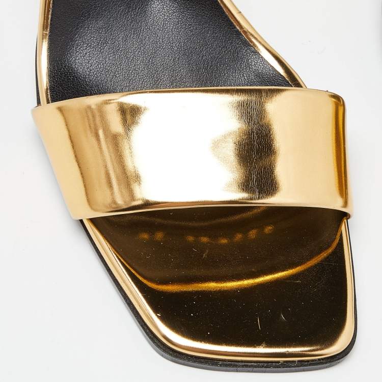 Pre Owned Stella McCartney Gold Faux Metallic Leather Slide Sandals Size 38