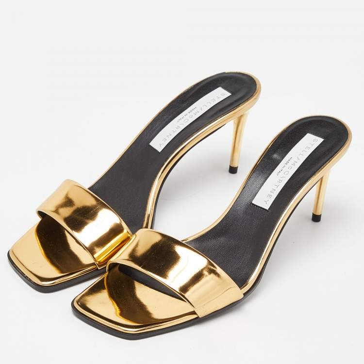 Pre Owned Stella McCartney Gold Faux Metallic Leather Slide Sandals Size 38
