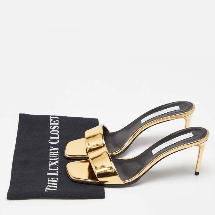 Pre Owned Stella McCartney Gold Faux Metallic Leather Slide Sandals Size 38