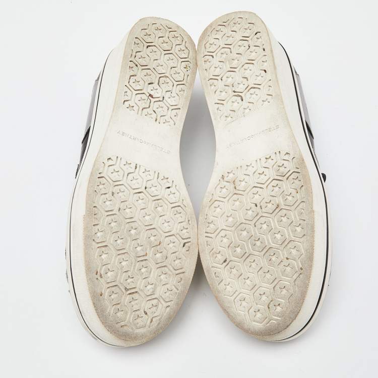 Pre Owned Stella McCartney Silver/Black Faux Leather Binx Star Slip On Sneakers Size 37