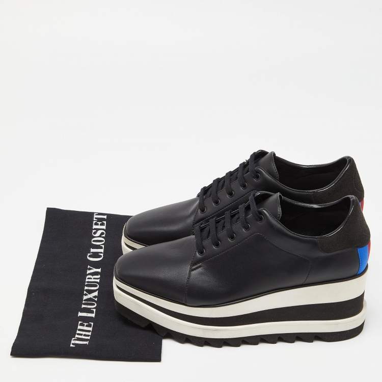 Pre Owned Stella McCartney Black Faux Leather Platform Sneakers Size 38