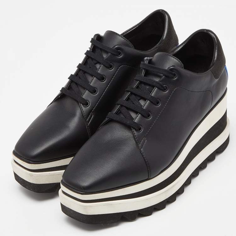 Pre Owned Stella McCartney Black Faux Leather Platform Sneakers Size 38