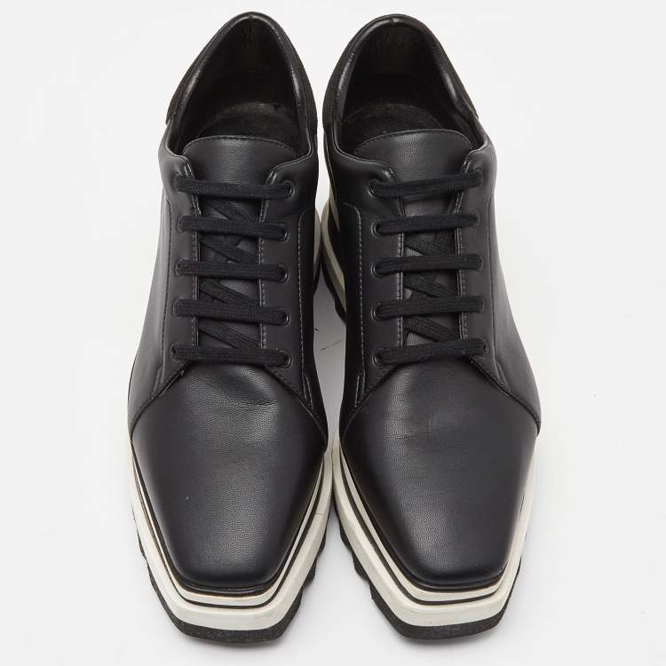 Pre Owned Stella McCartney Black Faux Leather Platform Sneakers Size 38