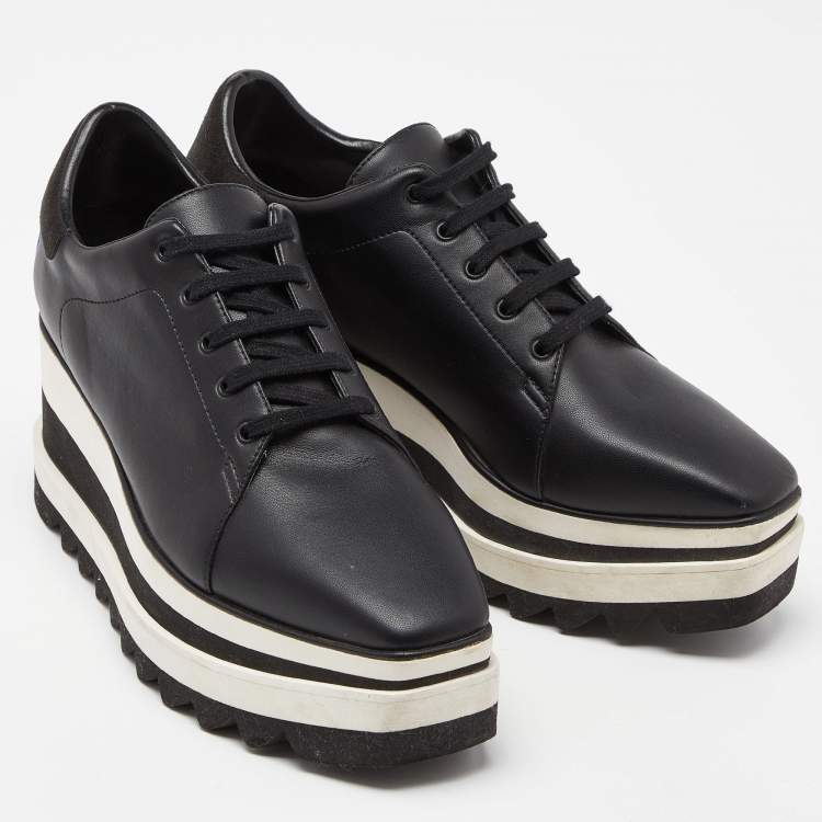 Pre Owned Stella McCartney Black Faux Leather Platform Sneakers Size 38