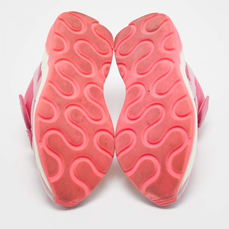 Pre Owned Stella McCartney Pink Faux Leather And Fabric Velcro Strap Eclypse Low Top Sneakers Size 38