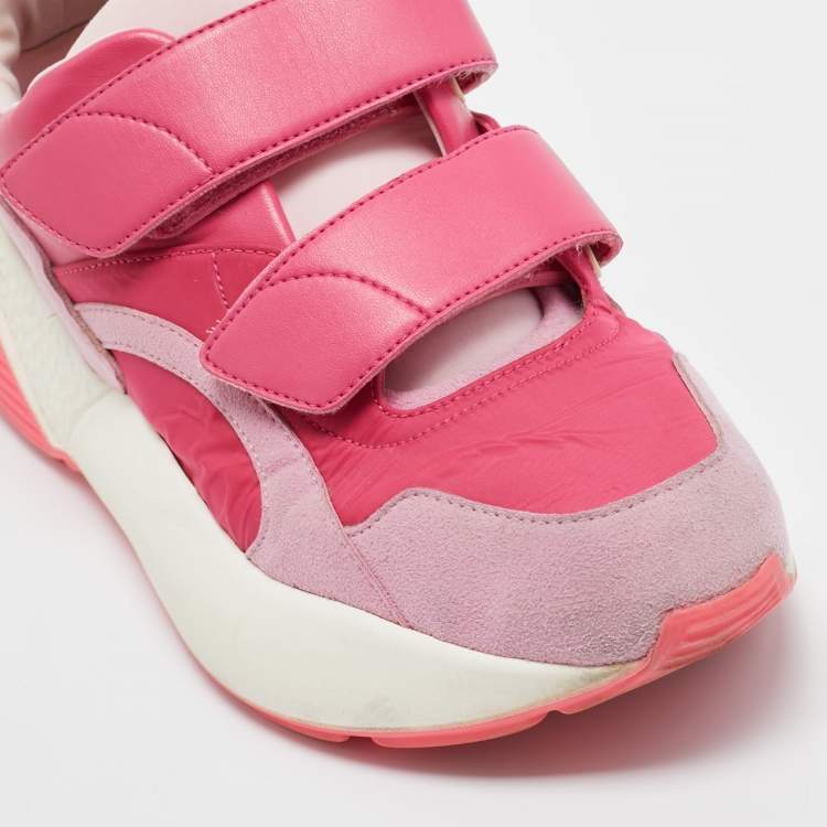 Pre Owned Stella McCartney Pink Faux Leather And Fabric Velcro Strap Eclypse Low Top Sneakers Size 38
