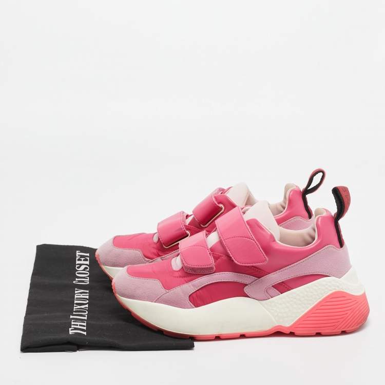 Pre Owned Stella McCartney Pink Faux Leather And Fabric Velcro Strap Eclypse Low Top Sneakers Size 38