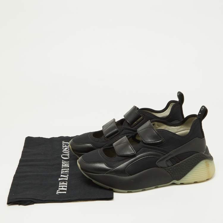 Pre Owned Stella McCartney Black Faux Leather and Neoprene Eclypse Sneakers Size 39