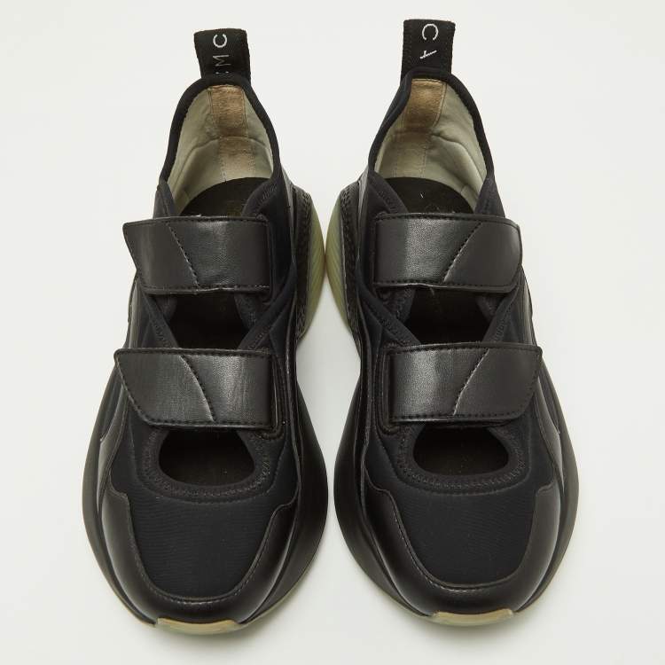 Pre Owned Stella McCartney Black Faux Leather and Neoprene Eclypse Sneakers Size 39