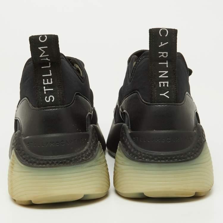 Pre Owned Stella McCartney Black Faux Leather and Neoprene Eclypse Sneakers Size 39