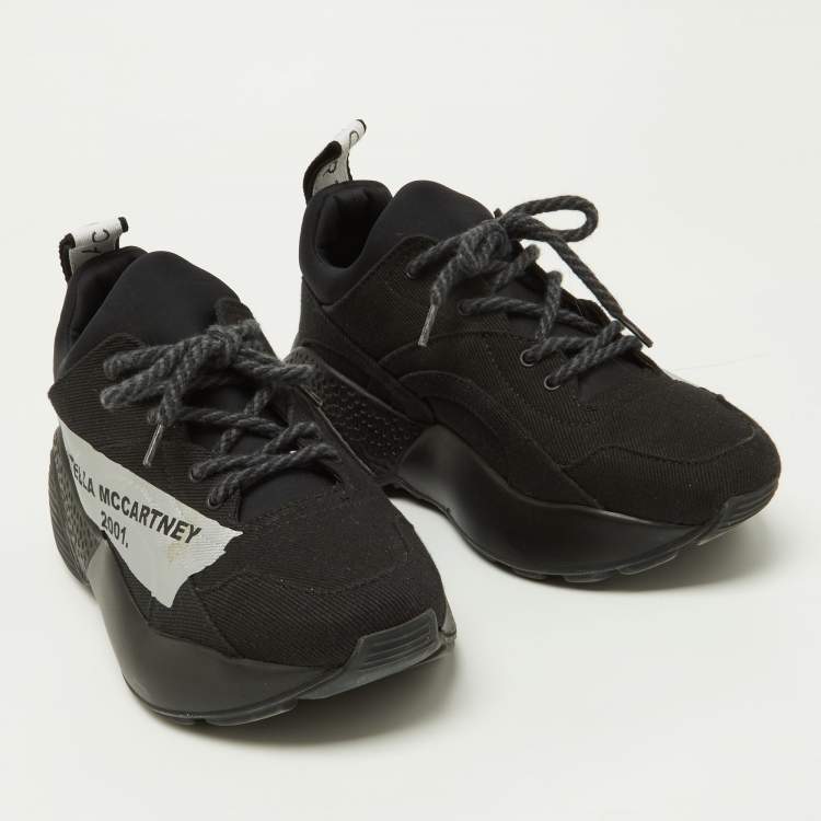 Pre Owned Stella McCartney Black Canvas Eclypse Logo Low Top Sneakers Size 38
