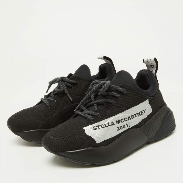 Pre Owned Stella McCartney Black Canvas Eclypse Logo Low Top Sneakers Size 38