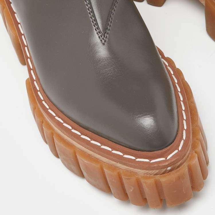 Pre Owned Stella  Mccartney Grey Leather Vegan Chelsea Boots Size 37