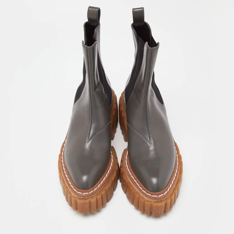 Pre Owned Stella  Mccartney Grey Leather Vegan Chelsea Boots Size 37