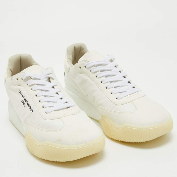 Pre Owned Stella McCartney  White Faux Suede and Faux Leather Athletic Sneakers Size 41