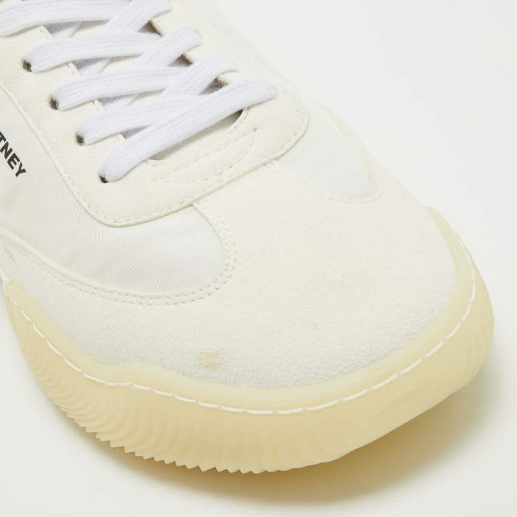 Pre Owned Stella McCartney  White Faux Suede and Faux Leather Athletic Sneakers Size 41