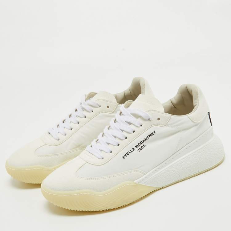 Pre Owned Stella McCartney  White Faux Suede and Faux Leather Athletic Sneakers Size 41