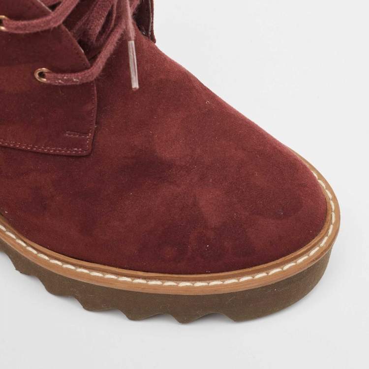 Pre Owned Stella McCartney Burgundy Faux Suede Leana Wedge Boots Size 37