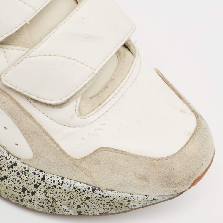 Pre Owned Stella McCartney Cream/White Faux Suede And Faux Leather Eclypse Velcro Strap Sneakers Size 38 