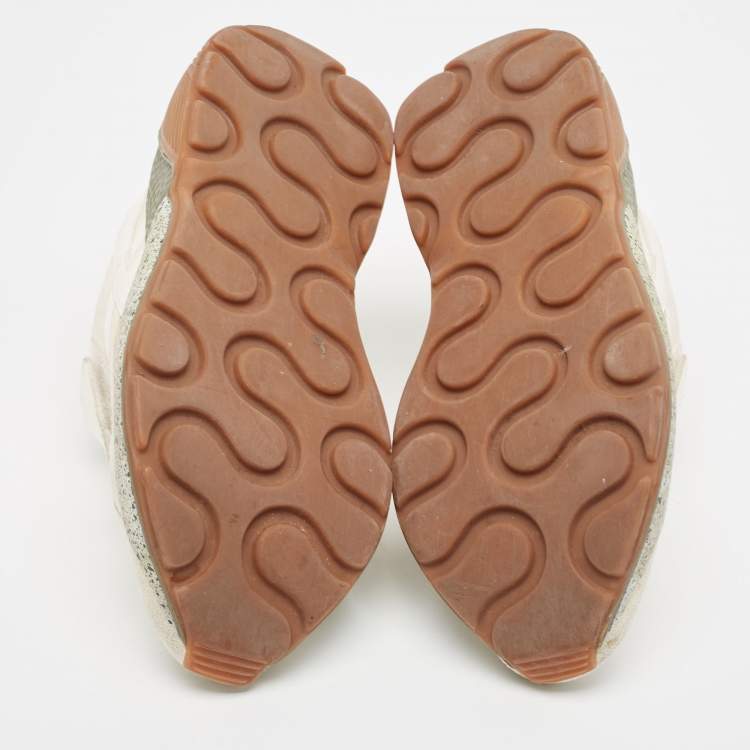 Pre Owned Stella McCartney Cream/White Faux Suede And Faux Leather Eclypse Velcro Strap Sneakers Size 38 