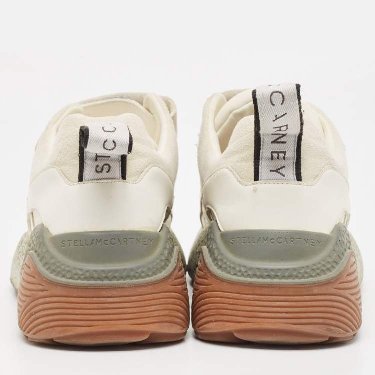 Pre Owned Stella McCartney Cream/White Faux Suede And Faux Leather Eclypse Velcro Strap Sneakers Size 38 