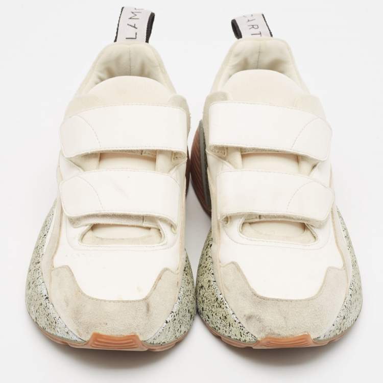 Pre Owned Stella McCartney Cream/White Faux Suede And Faux Leather Eclypse Velcro Strap Sneakers Size 38 