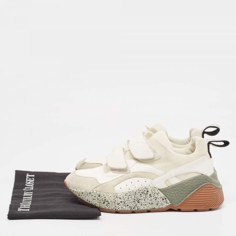 Pre Owned Stella McCartney Cream/White Faux Suede And Faux Leather Eclypse Velcro Strap Sneakers Size 38 