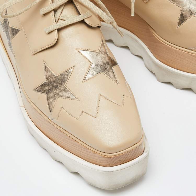 Pre Owned Stella McCartney Beige Faux Leather Elyse Star Platform Sneakers Size 36