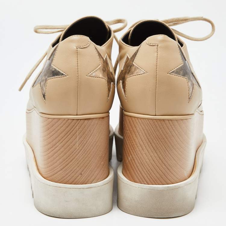 Pre Owned Stella McCartney Beige Faux Leather Elyse Star Platform Sneakers Size 36