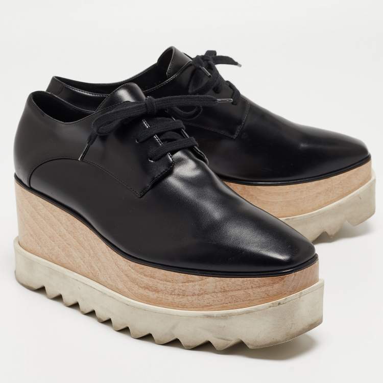 Pre Owned Stella McCartney Black Faux Leather Elyse Derby Sneakers Size 37.5