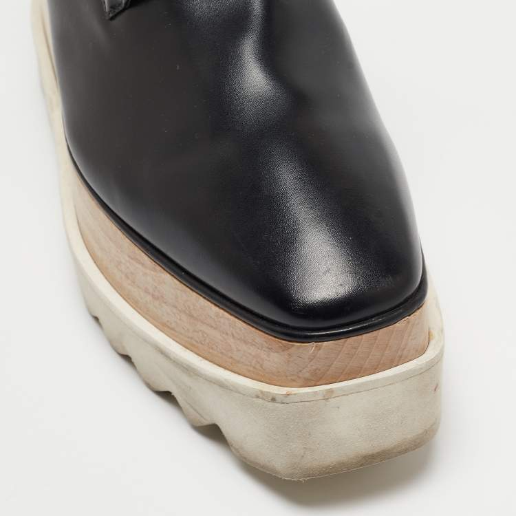 Pre Owned Stella McCartney Black Faux Leather Elyse Derby Sneakers Size 37.5
