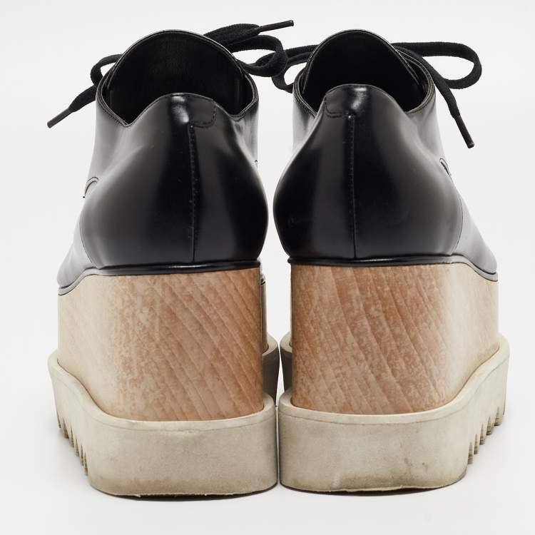 Pre Owned Stella McCartney Black Faux Leather Elyse Derby Sneakers Size 37.5
