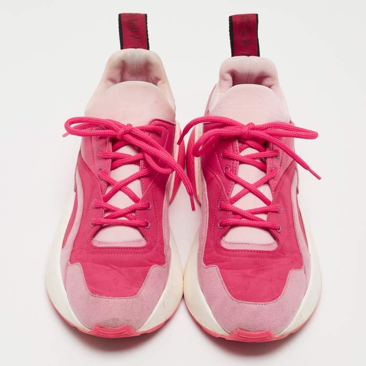 Pre Owned Stella McCartney Pink/Red Nylon and Faux Suede Chunky Sneakers Size 38