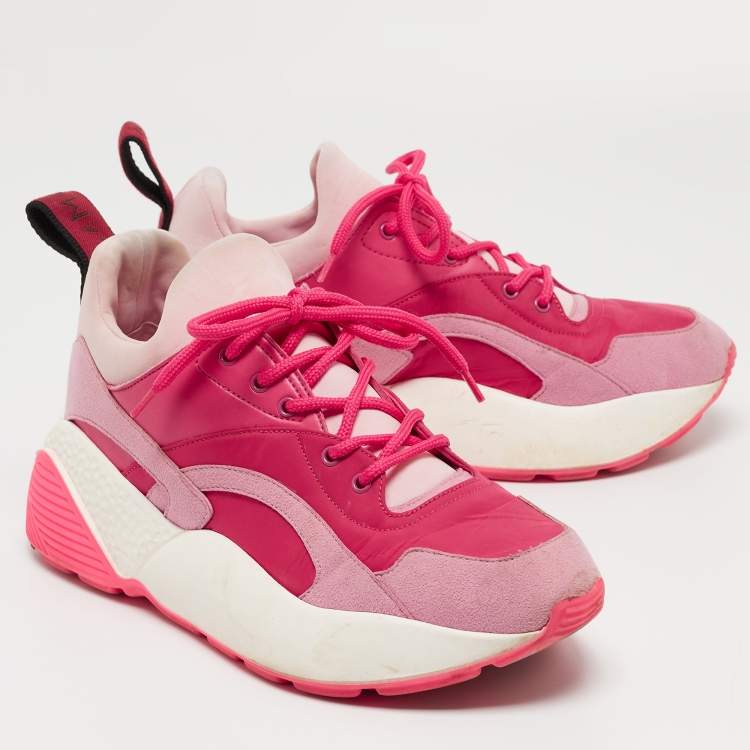 Pre Owned Stella McCartney Pink/Red Nylon and Faux Suede Chunky Sneakers Size 38