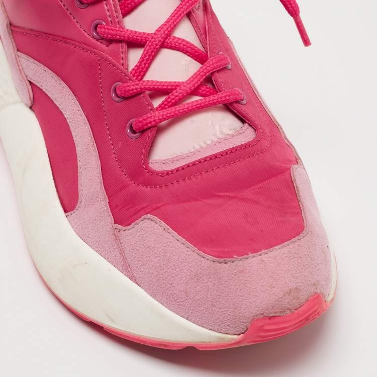 Pre Owned Stella McCartney Pink/Red Nylon and Faux Suede Chunky Sneakers Size 38
