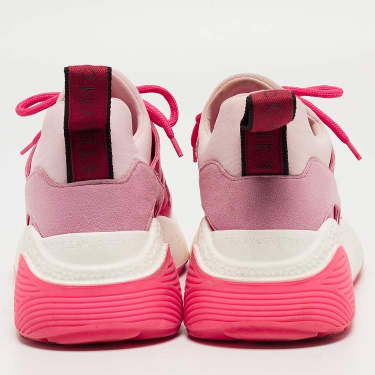 Pre Owned Stella McCartney Pink/Red Nylon and Faux Suede Chunky Sneakers Size 38