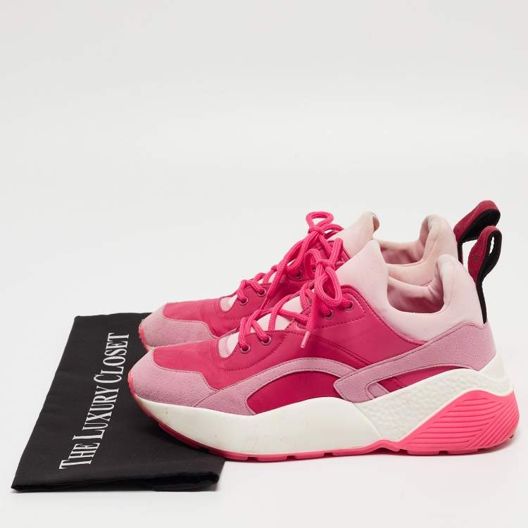 Pre Owned Stella McCartney Pink/Red Nylon and Faux Suede Chunky Sneakers Size 38