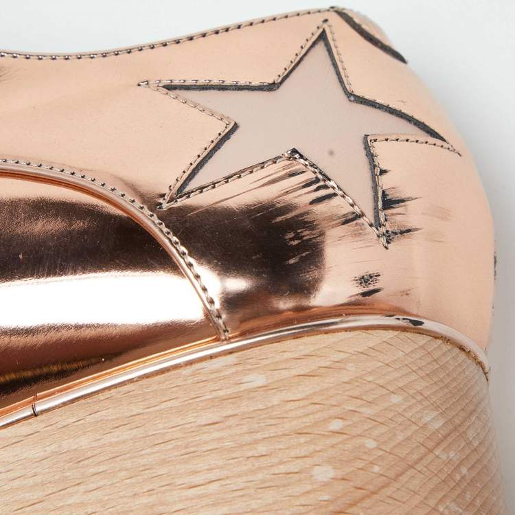Pre Owned Stella McCartney Metallic Rose Gold Faux Leather Elyse Platform Derby Sneakers Size 37