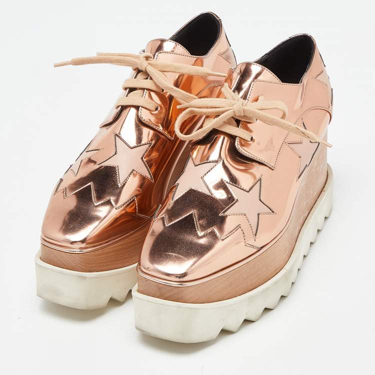 Stella McCartney Metallic Rose Gold Faux Leather Elyse Platform Derby Sneakers Size 37 Stella McCartney TLC