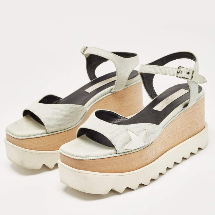 Pre Owned Stella McCartney Blue Denim  Elyse Star Platform Ankle Strap Sandals Size 37.5
