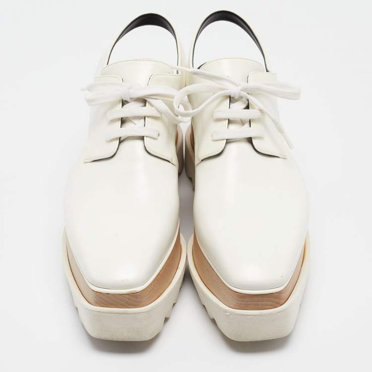 Pre Owned Stella McCartney White Faux Leather Elyse Cut-Out Platform Derby Size 38