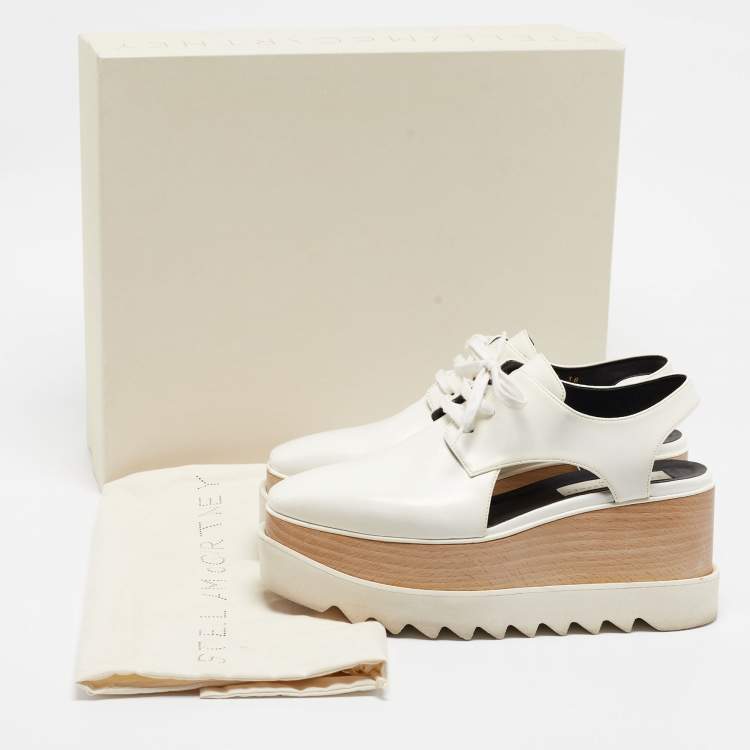 Pre Owned Stella McCartney White Faux Leather Elyse Cut-Out Platform Derby Size 38