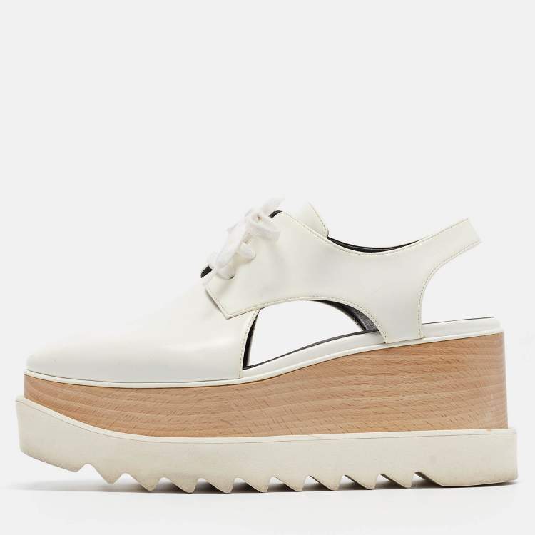 Pre Owned Stella McCartney White Faux Leather Elyse Cut-Out Platform Derby Size 38