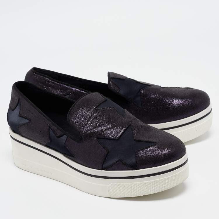Pre Owned Stella McCartney Metallic Faux Leather Elyse Star  Slip On Sneakers Size 41